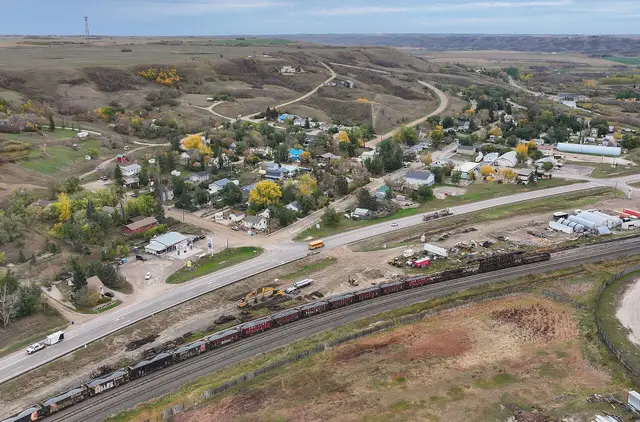 Aerial view of Craven with highway and railway